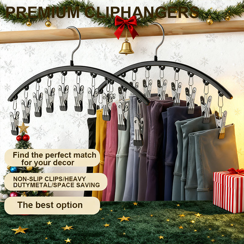 TEMU Metal Hanger Storage With 10 Clips - Perfect For Hats, Towels, Camisoles, Etc. - Modern Bedroom And Bathroom Storage Solution, Bathroom Storage