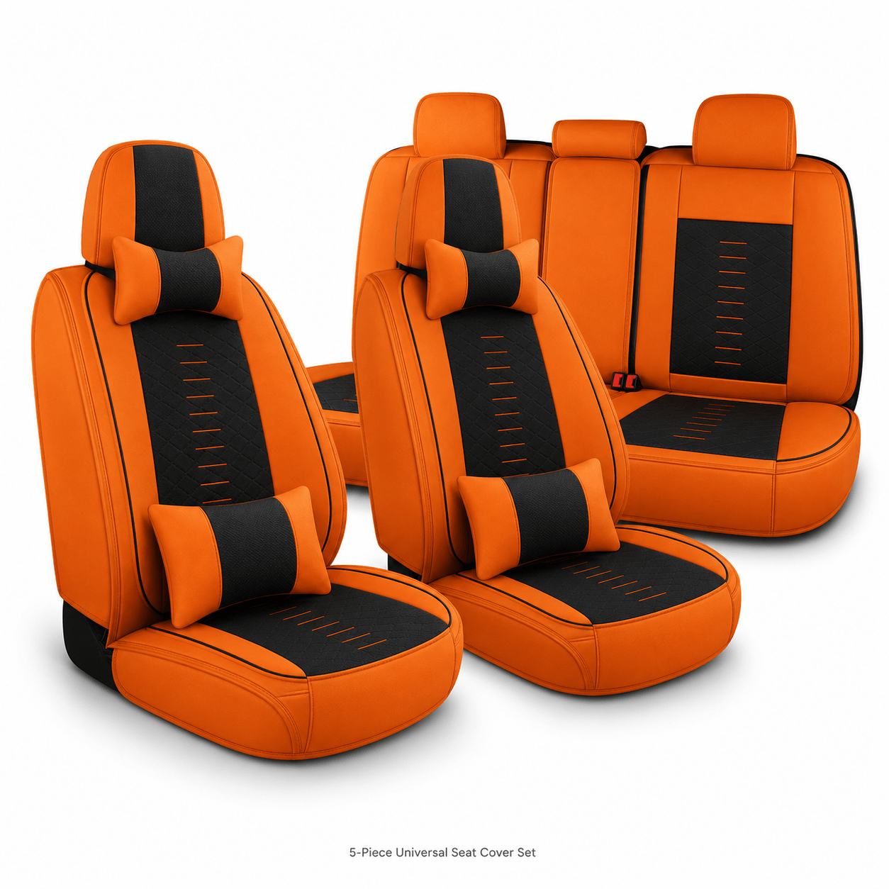 5pcs Stitching Car Seat Covers, Full Set Front And Rear Plus 2 Headrest Pillows And 2 Lumbar Pillows, Non-slip Durable Faux Leather Seat Protectors, Universal -seater Cars
