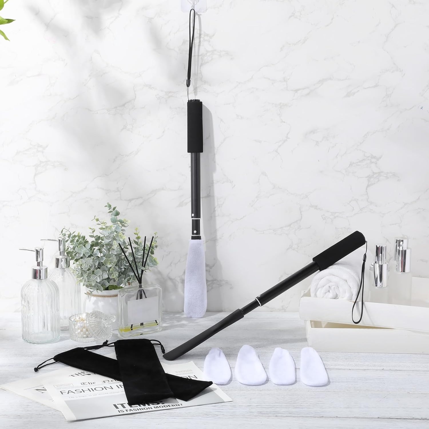 Foot Care Brush For Elderly Pregnant Women People With Mobility, 3-in-1 Telescopic Long Handle Foot Cleaner With 3 Replaceable Towel Heads