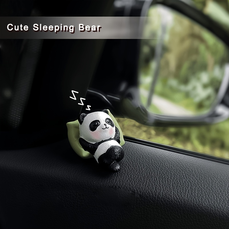 1pc Cute Sleeping Panda Statue- Resin Car Dashboard Decoration, Cute Black And White Panda With Green Leaf Design, Car Interior Decoration Statue| Sleeping Figure|