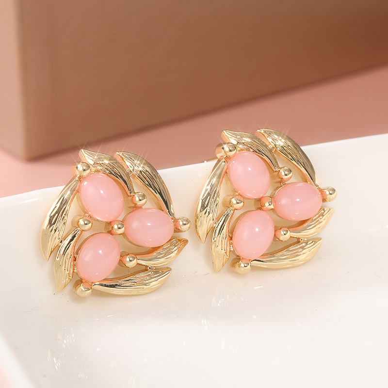 Layer KC Golden Plated Stud Earrings with Pink Gemstones for Weddings
