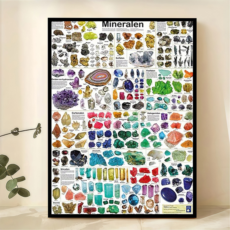 item picture 2d flat frameless canvas wall art vibrant minerals and rocks educational poster with labeled geological specimen illustrations colorful geological chart for home and office decor scandinavian bohemian style canvas print 2d flat