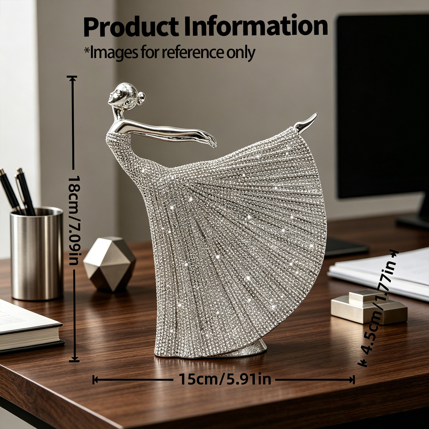 1pc Luxury Ballerina Resin Figurine, Golden/silver Rhinestone Beaded Dancer Sculpture, Creative Tabletop Home Decor For Living Room, Bedroom, Study, Holiday Gift