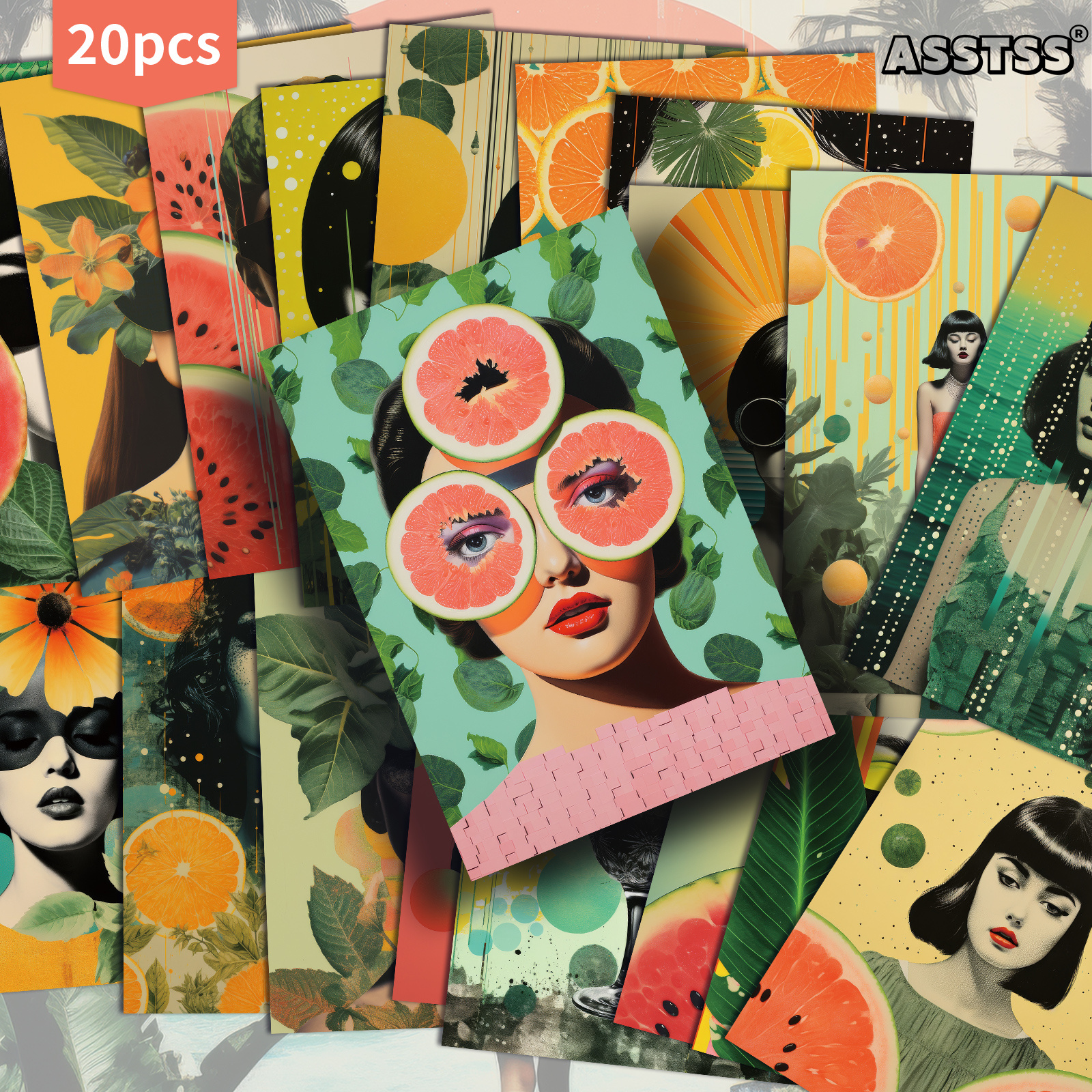TEMU 20-pack Asstss Abstract Fruit Girl Gift Card - 4x6 Inches Junk Journal Paper Classic Pinup Illustrations Collectible Decorative Painting Cards