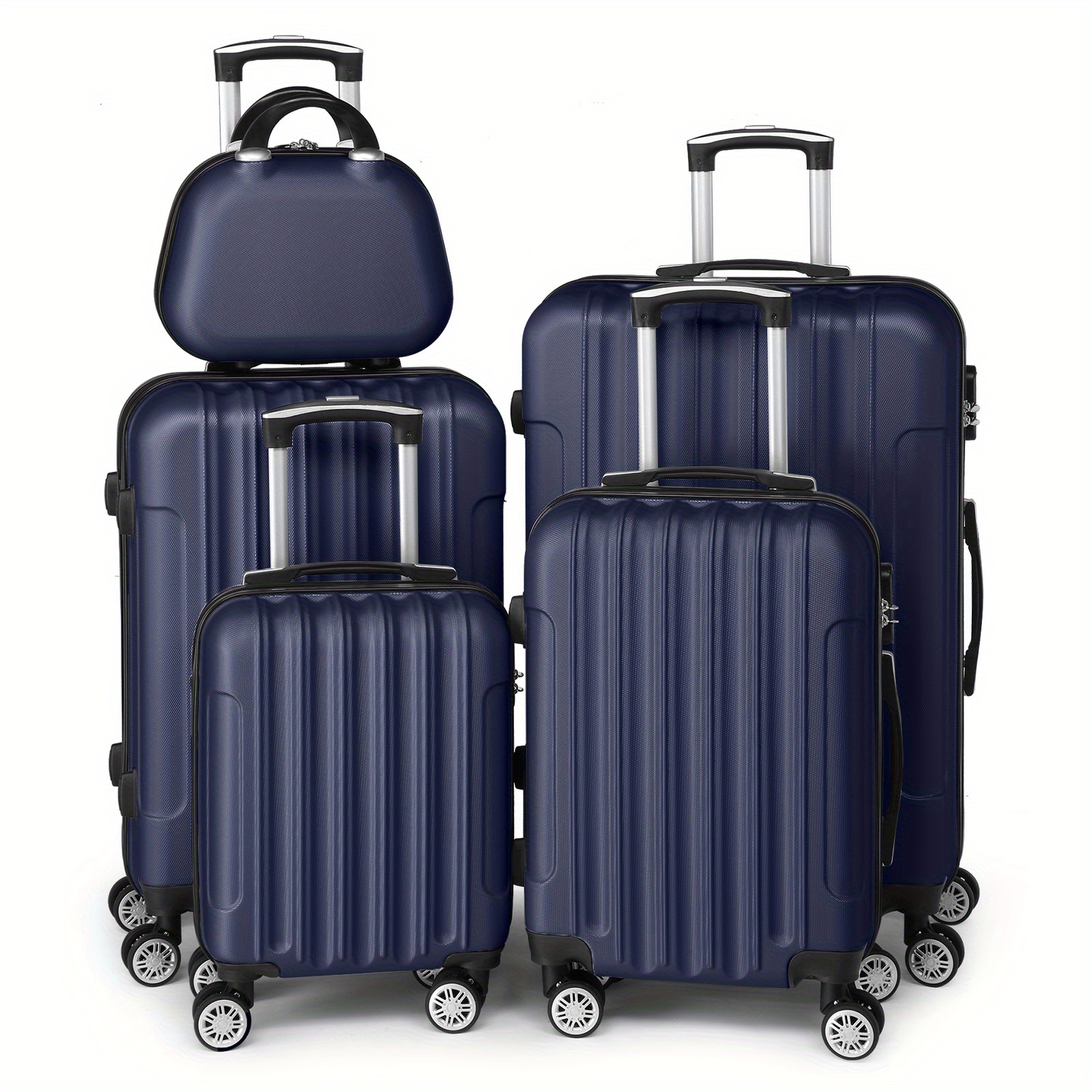 Image of 5pcs Hardside Carry-on Suitcase Set With Spinner Wheels And , Portable Lightweight Abs Luggage For Travel, Business (12" 16" 20" 24" 28")