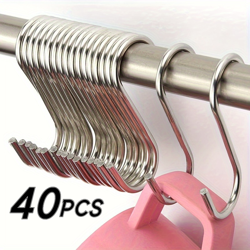 TEMU 40pcs Set Of Heavy-duty Stainless Steel Hooks, Wall-mounted Accessory Organizer, For Supermarkets And Kitchens