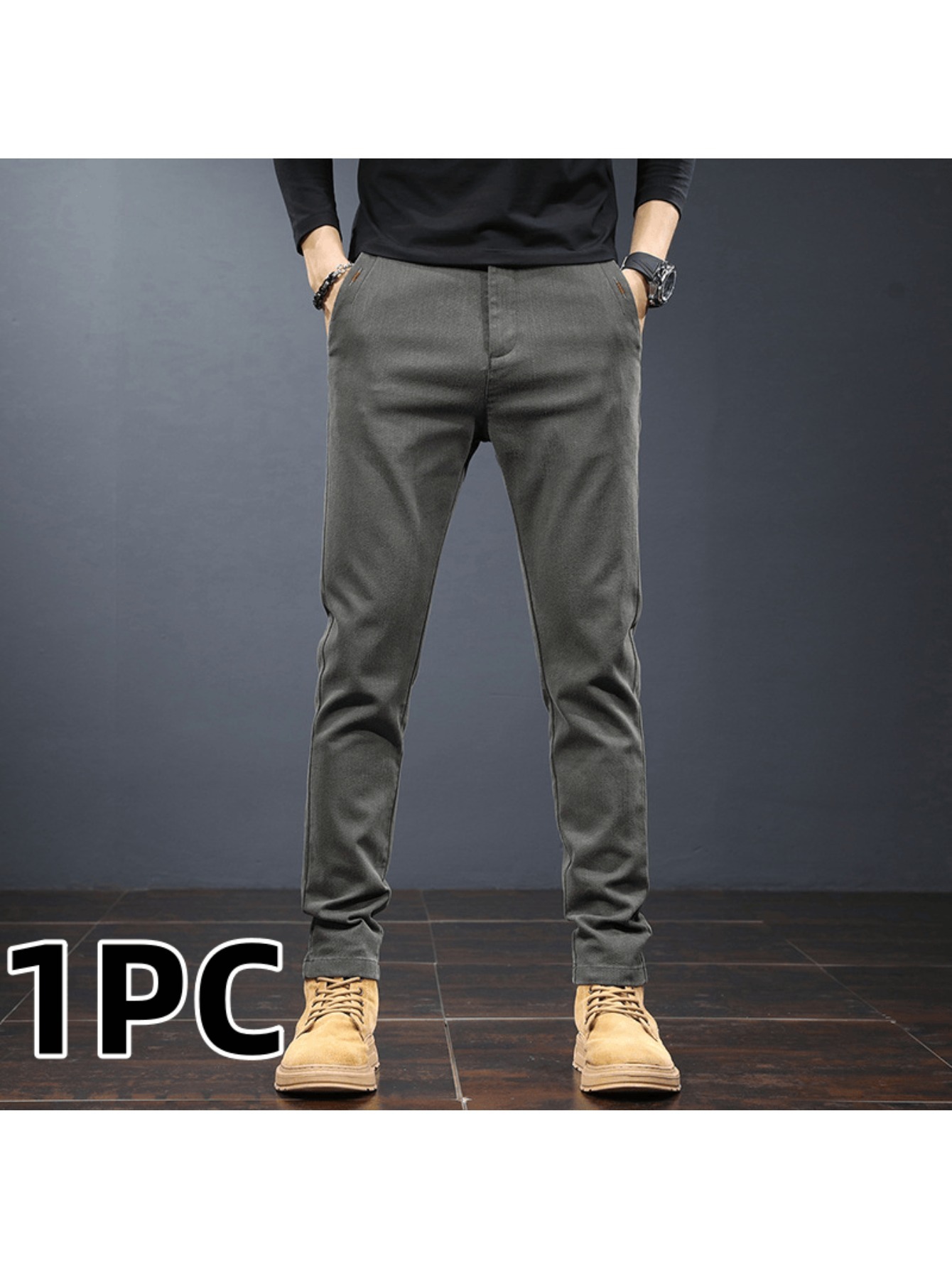 Men S   Fit Casual Pants, Stretch Straight Leg Chino Trousers, Soft Wrinkle-Resistant Pants with Deep Pockets, Comfortable for Daily, Street & -Casual Wear