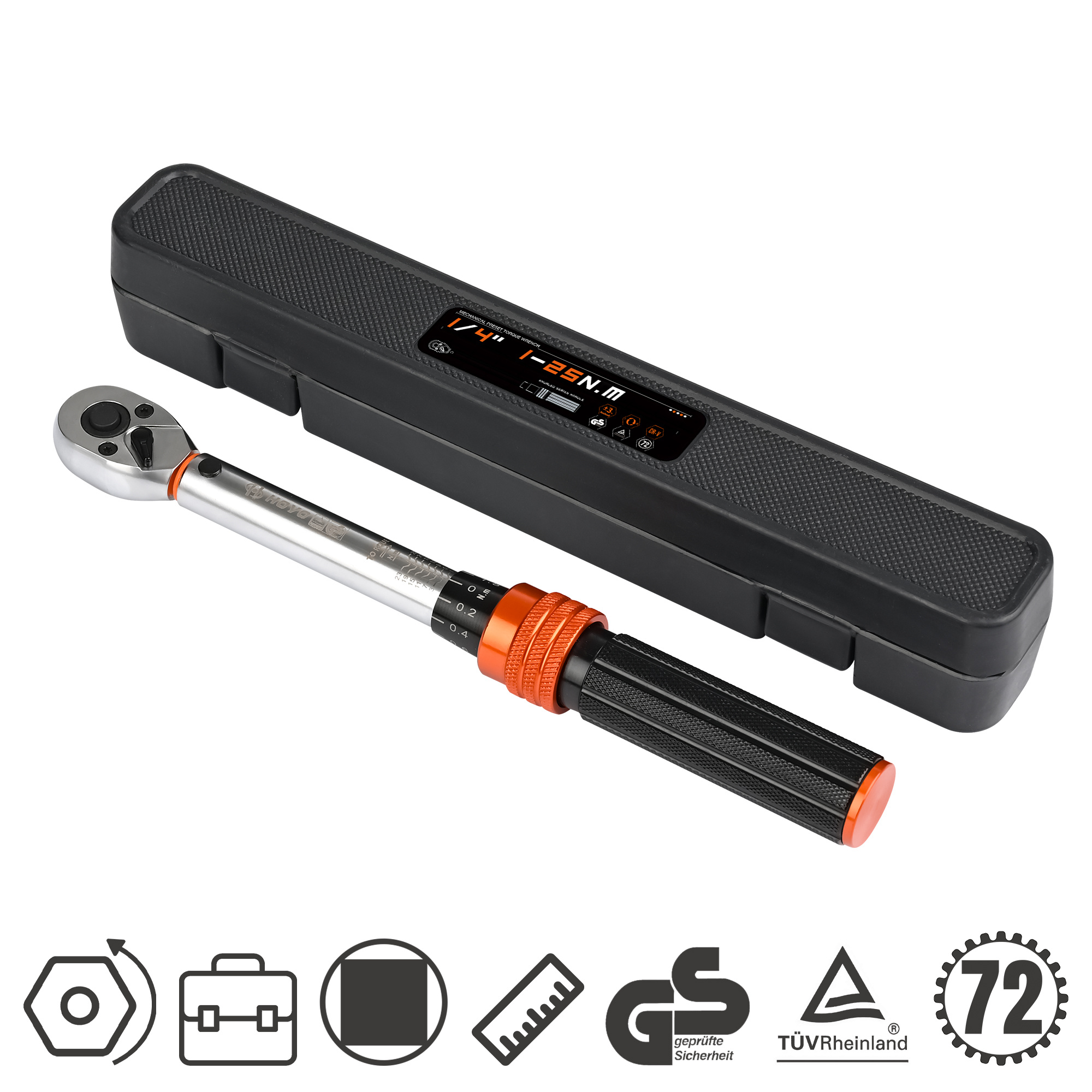 E-shop 1/4" 1-25Nm Drehmomentschlüssel Set, verstellbar in beide Richtungen, 72-Zähne für Fahrrad Drehmomentschlüssel, geeignet für Fahrräder,