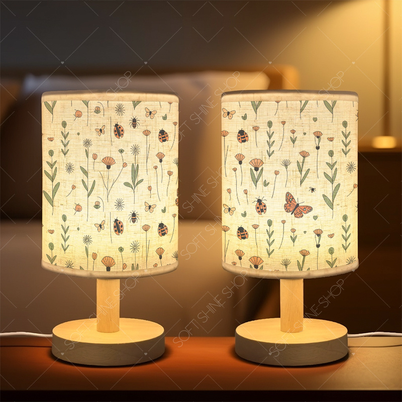 USB-Powered Print Table Lamp with Fabric Shade