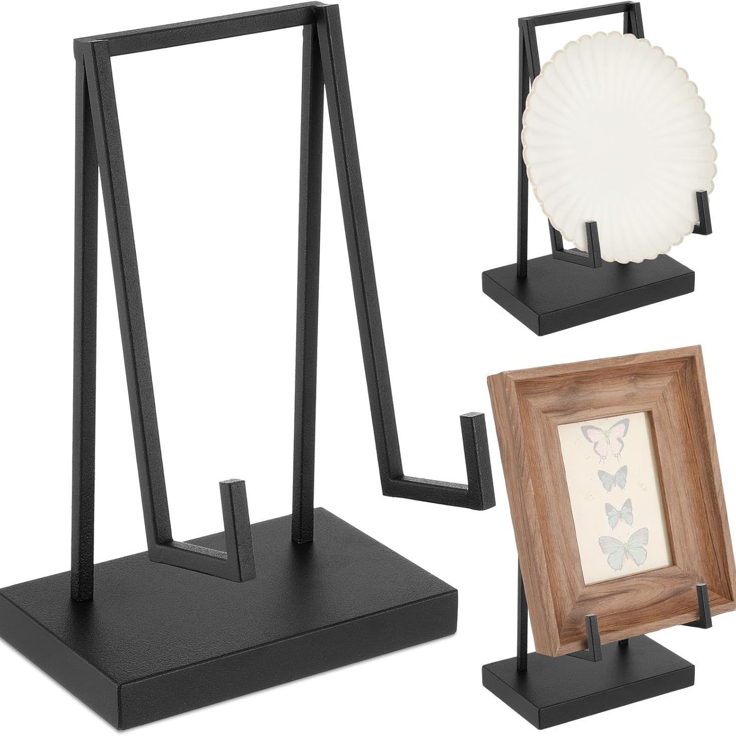 Image of Modern Black Metal Tabletop Easel Stand, Adjustable Display Stand For Plate, Photo Frame, Artwork, Picture, Book, Album, Vinyl Record, Decorative Display Holder For Home, Office, Countertop
