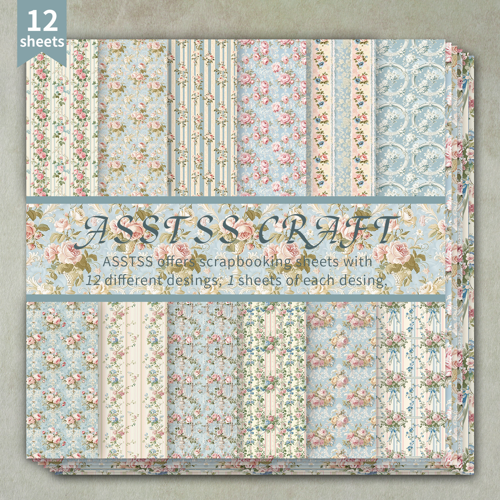 TEMU 12-sheet Asstss Scrapbooking Paper Pad, Featuring A Vintage Shabby Chic , Made From Heavyweight Cardstock Suitable For Journaling, Collage Art,
