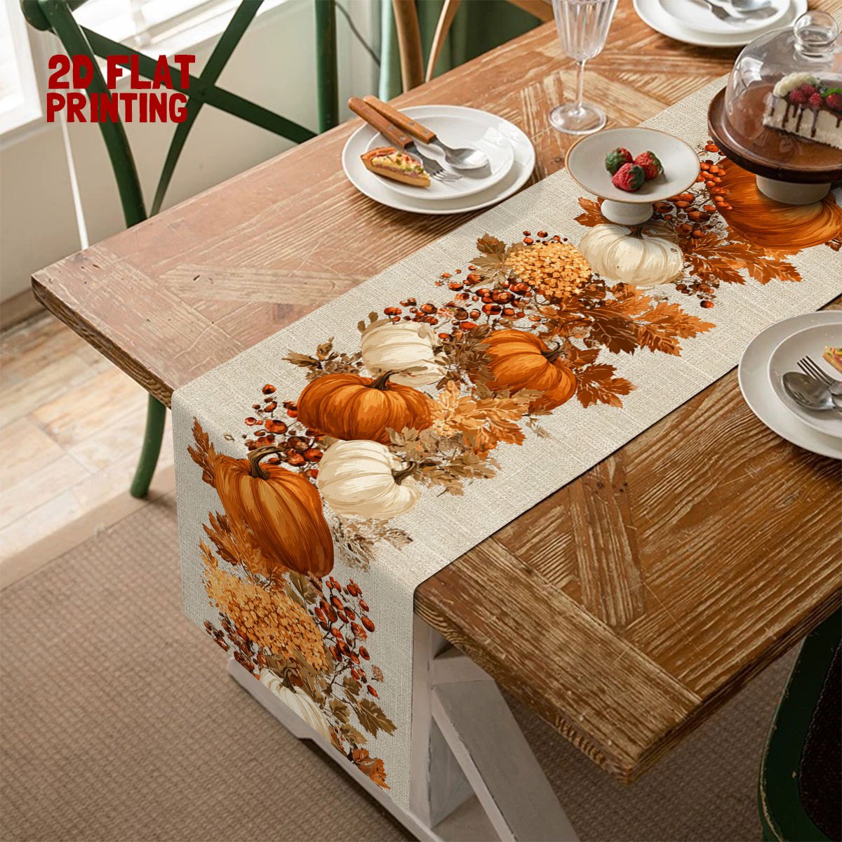 TEMU 1pc Table Runner Polyester 2d Flat Printing Table Additions Thanksgiving Autumn Pumpkin Table Runner, Natural Pastoral, Autumnal Harvest Mix,