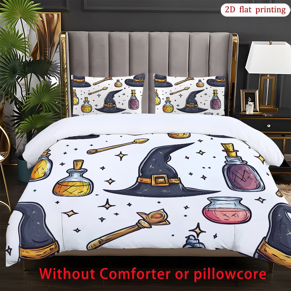 3pcs wizard hat   wand star bedding set with quilt and pillowcases without filling core soft comfortable for bedroom and     use 0