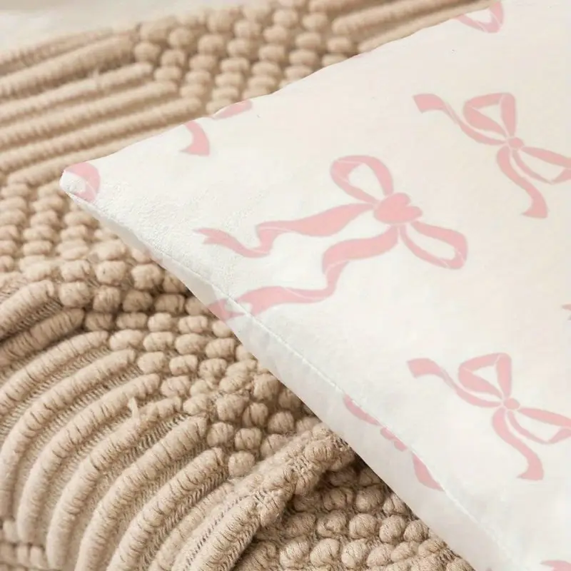 Pink Bow Pillow Covers (2 Pack) - Spring Decorative Cushion Covers For Sofa, Couch, Indoor/Outdoor, Zipper Closure