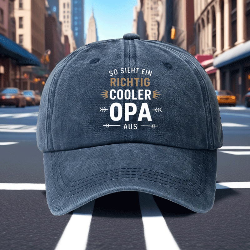 E-shop Verstellbarer Vintage--Baseball-Cap mit "SO SIEH ENRICHTIG OPA"-Druck - Atmungsaktive, auffällige Dad-Mütze für lockere Ausflüge, Urlaub und