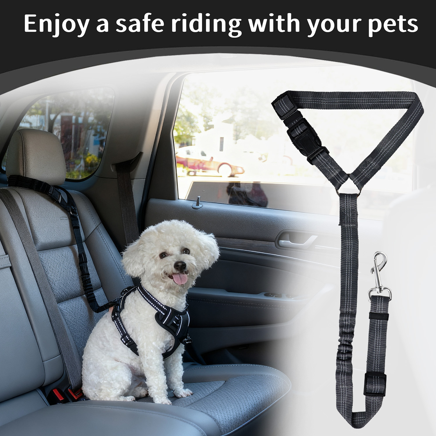 TEMU 1 Retractable Adjustable Dog Car Safety Belt - Pet Vehicle Restraint System With Elastic Leash, Machine-washable For Suvs, Minivans, Sedans -