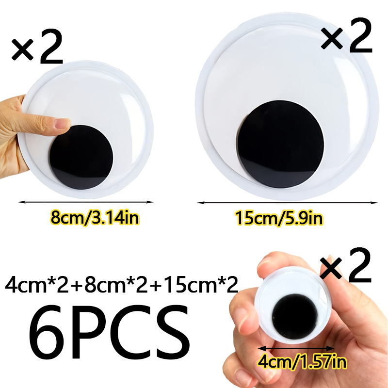 TEMU 6pcs Giant Shaking Flickering Eyes, Self-adhesive Large Swinging Eyeballs, Fish/ With Black Pupils, Spherical Fake Eyes For Craft Decorations,