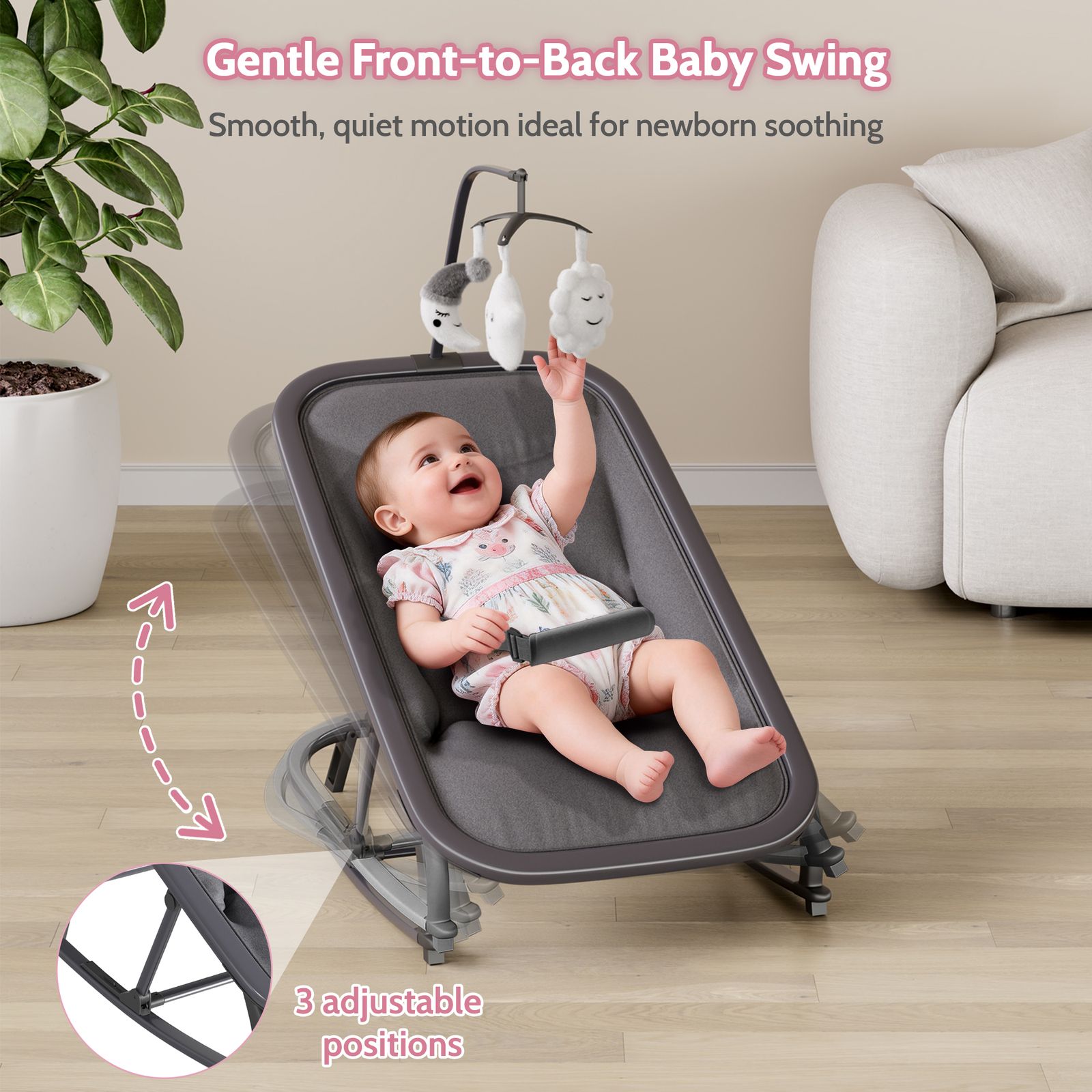 2-in-1 Collapsible Bouncer and Rocker Seat - Lightweight, Quiet, 3-Position Adjustable Cradle -No Assembly Needed, Portable Nursery Chair, Ideal for Showers