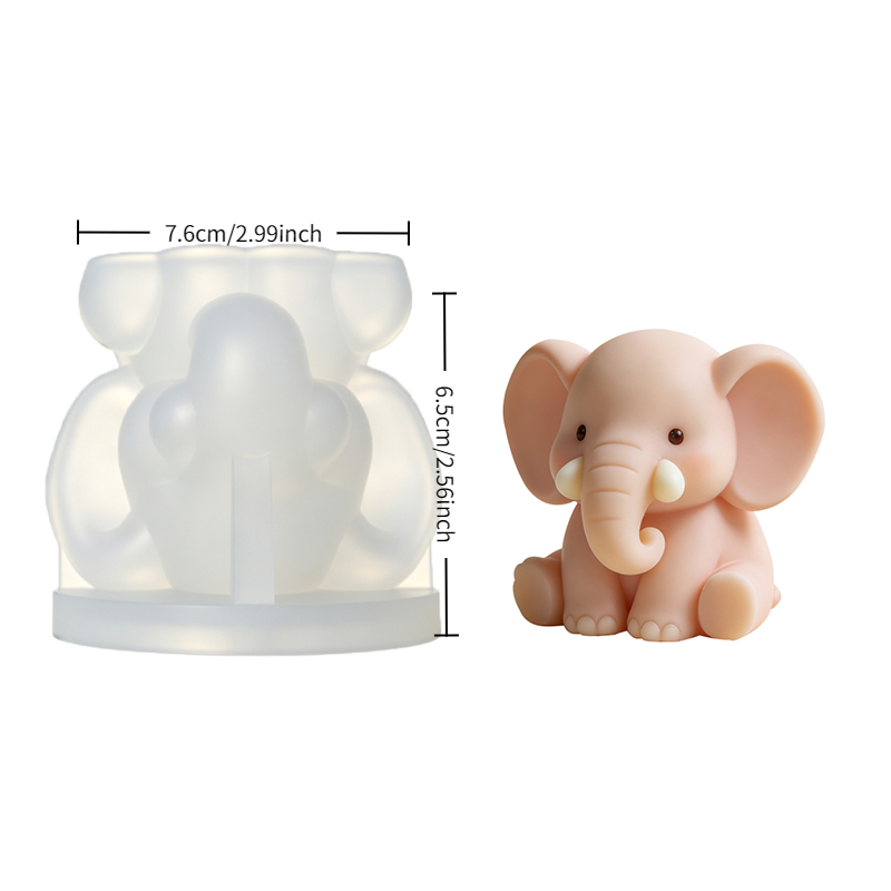TEMU 1pc 1-cavity Baby Elephant Silicone Mold Suitable For Candles, Resin Crafts, Plaster Ornaments - Reusable Chubby Shape With Trunk & Body, Diy