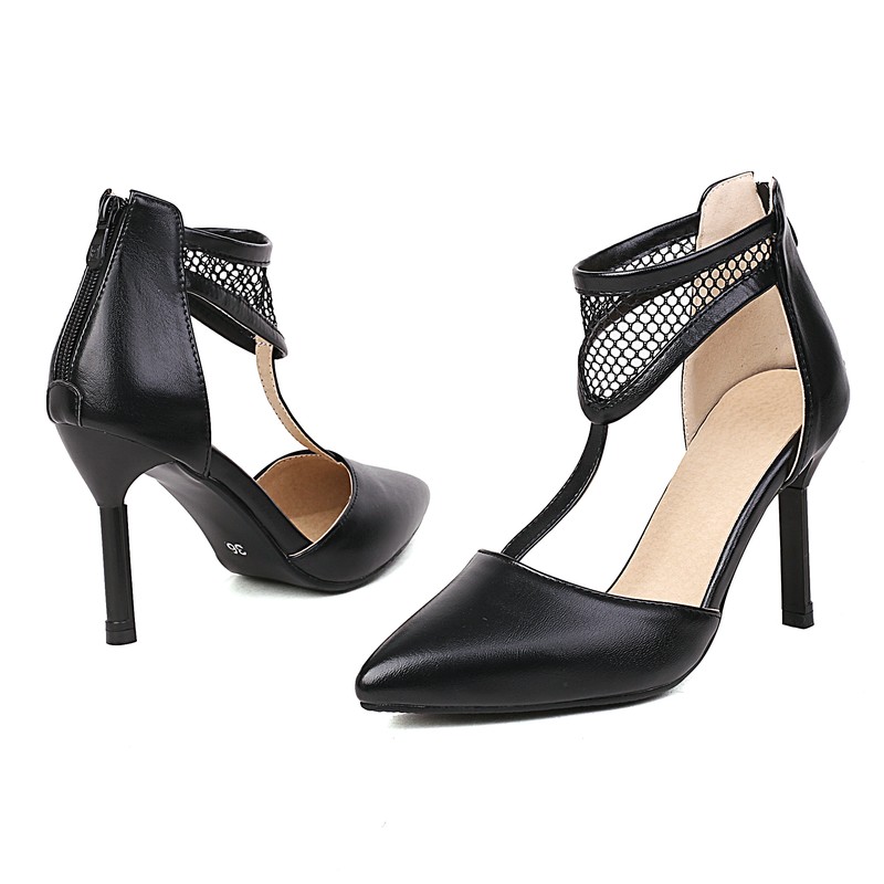 Image of Pointed Toe Stiletto High Heel Mesh Ankle Strap Zipper Pumps For Women Elegant Casual Single Shoes, Women Shoes