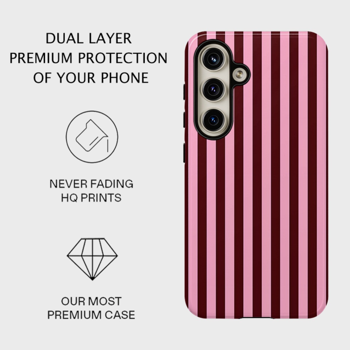TEMU Phone Case - Pink Red Striped Pattern Fashion Unique Aesthetic -one Film Case, Tough, Dual Layered Case For Superior Protection, For Galaxy