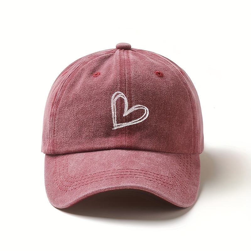 TEMU Casquette de baseball brodée de cœur, taille ajustable, options multicolores, pour les jeux en extérieur, les air, style de mode portable et