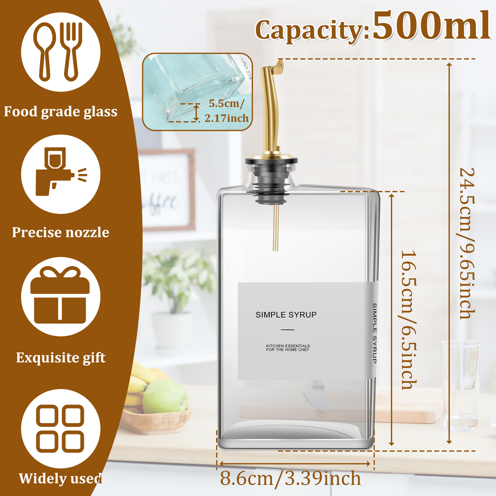 500ml rectangular glass bottle for olive oil transparent large capacity dispenser well sealed container convenient for sorting ideal for soya sauce vinegar clear olive oil and cooking oil details 6