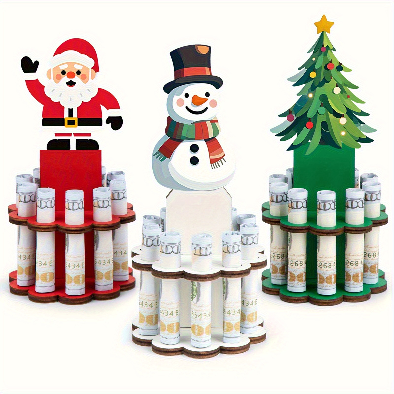 3-set Wooden Christmas Money Holder With 10 Holes, Festive Ornament Money Dispenser For Party Decor- Ideal For Christmas, Valentine's, Thanksgiving, Mother's& Father's Day, Christmas Accessories