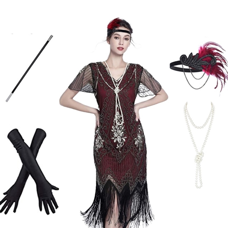 1920s   dress suitable for themed parties roaring   costumes beaded sequin evening gown with tassel hem cocktail dress for prom weddings photo shoots retro party outfit