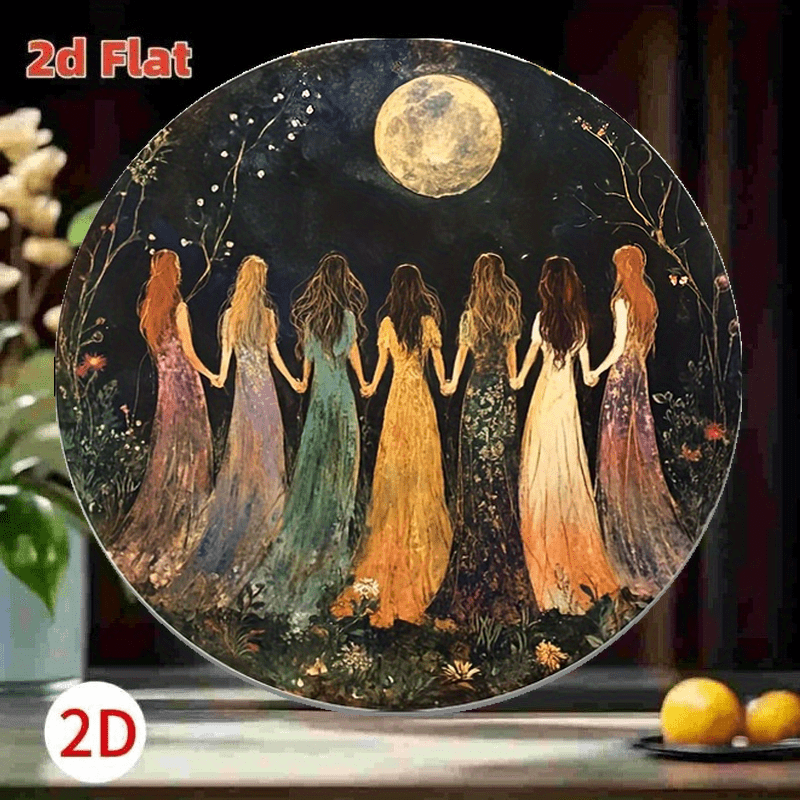 TEMU 2d Flat, 1pc Bohemian Moon Wall Wreath - Round Artificial Frameless Hanging Sign Suitable For Kitchen, Home Office Decor, Lunar Goddess Gift For