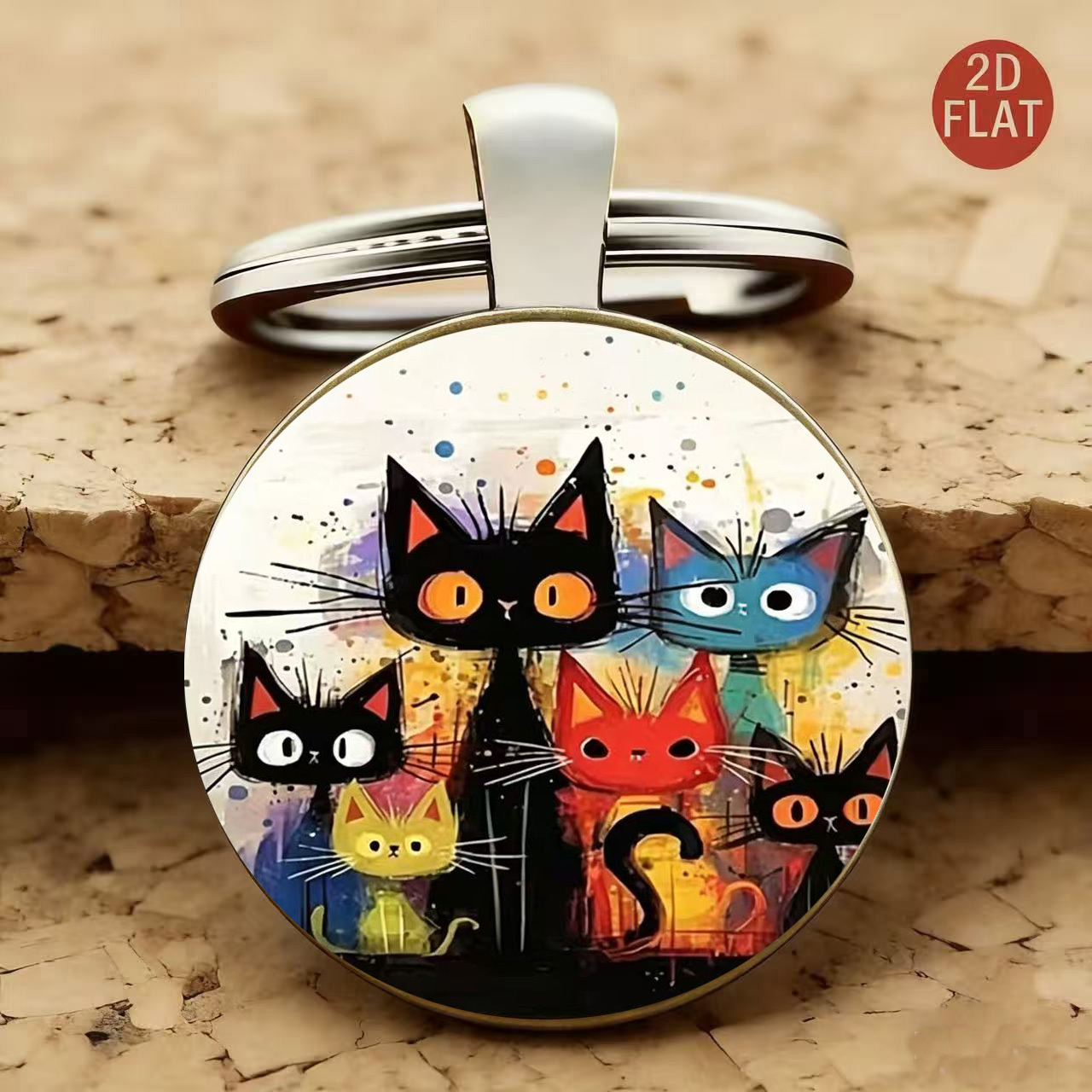 TEMU Llavero con diseño de gato de dibujos animados 2D vívido, decoración de moda, vidrio , llavero de vidrio, unisex, adecuado para bolsos, llaves,