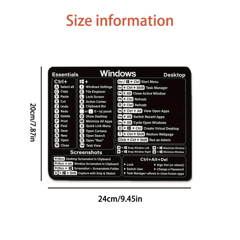 TEMU Single Mouse Pad Featuring Computer Shortcut Keys, Measuring 7.87 By 9.45 Inches, Suitable For Gaming, Rectangular Design, Perfect For Computers