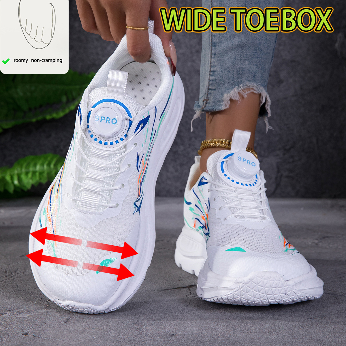 Image of Women's Wide Fit Lightweight Gradient Print Athletic Sneakers, Air Circulation Ventilated Mesh Surface, Cushioned Hollow Midsole, Rotary Walking Shoes For Campus Life, Daily Casual , , Weekend