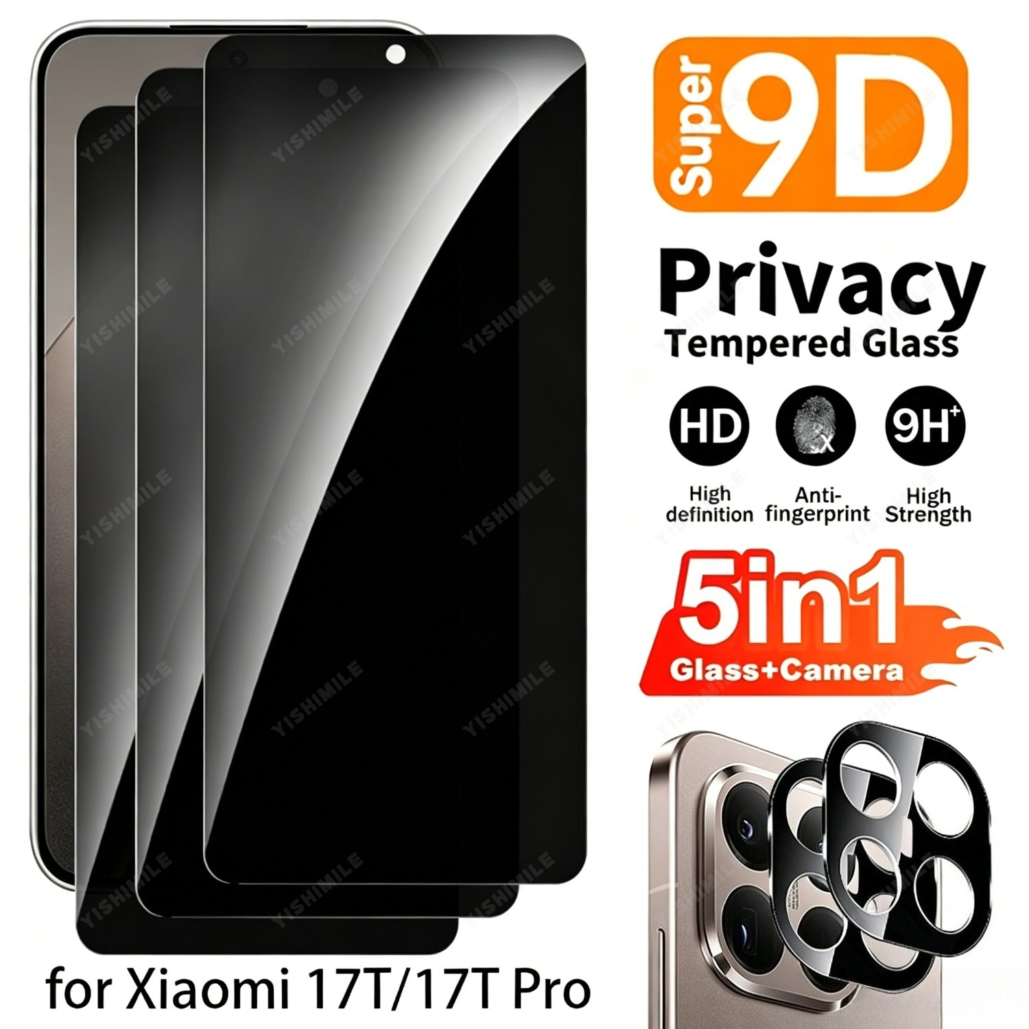 TEMU 3pcs Privacy Tempered Glass Screen Protector And 2pcs Tempered Glass Camera Lens Protection Film Suitable For Xiaomi 13t 13t Pro 14t 14t Pro 15t