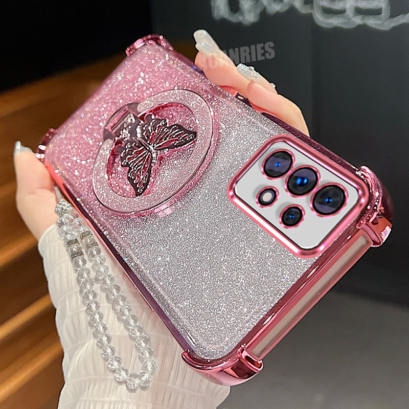 TEMU Transparent Lanyard Chain Bracelet Case With Design For For Galaxy A23 5g, Featuring Gradient Glitter And Shockproof Soft Back
