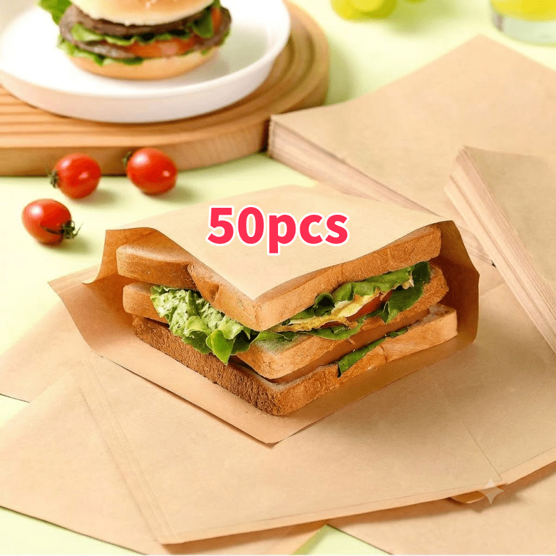 TEMU 50pcs Papier sulfurisé double bouche haute qualité résistant - Sacs antiadhésifs pour hamburger et sandwich | Universel pour gâteaux, pain,