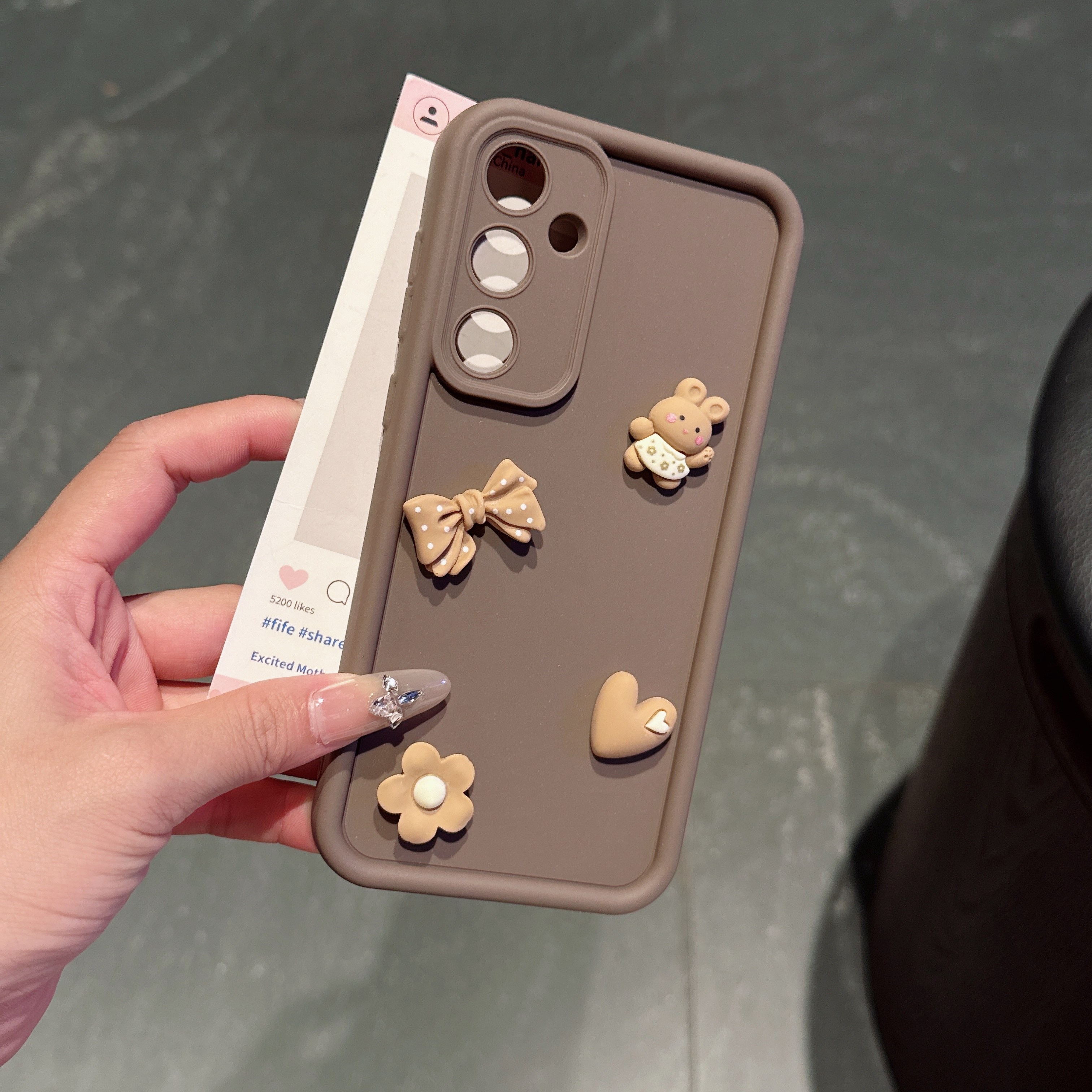 TEMU Phone Case - A Brown Tpu Case With A Cute 3d Rabbit , Suitable For The Entire