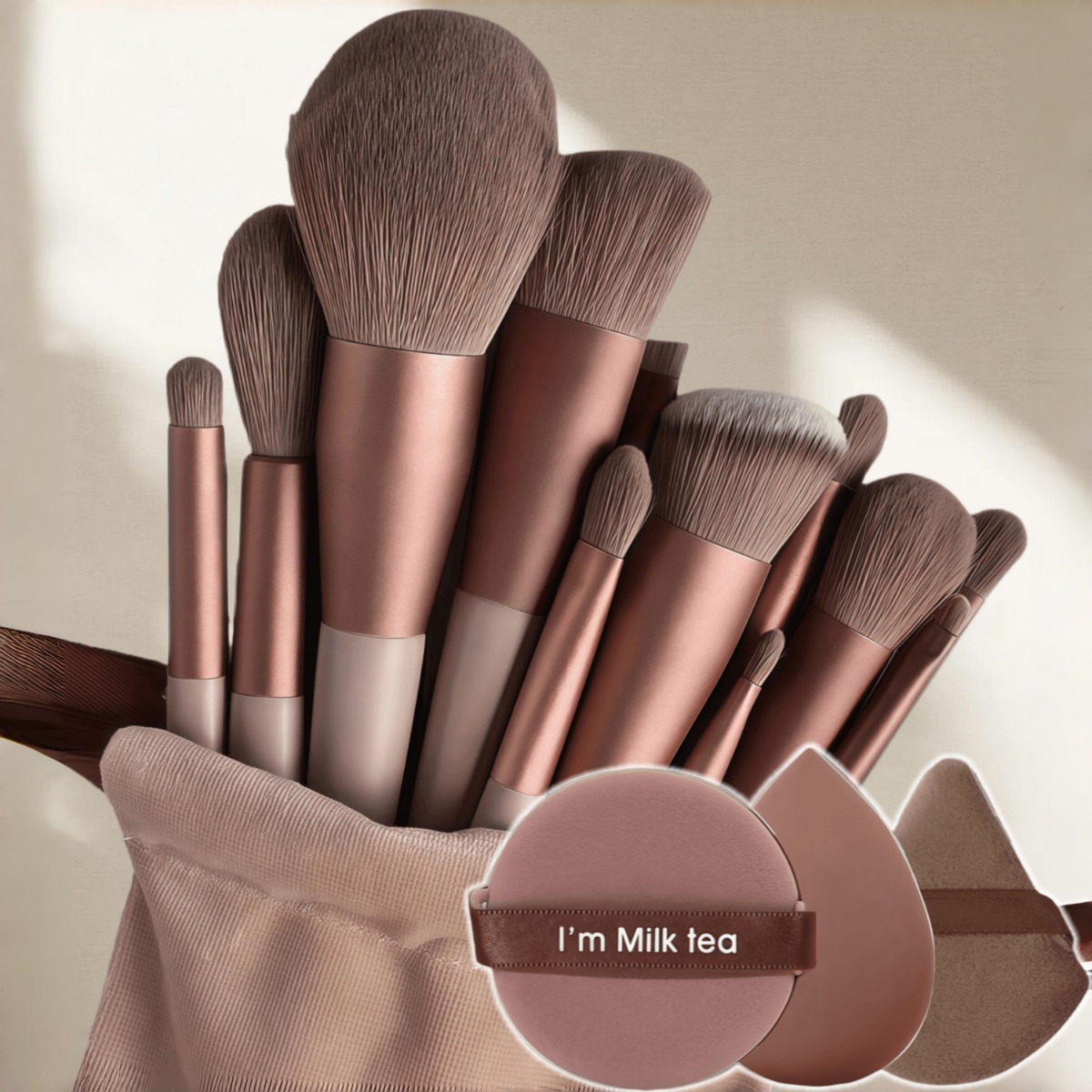 16pcs makeup brush set including 13pcs makeup brushes and 3pcs   sponges soft and fluffy professional foundation loose powder eyeshadow blending makeup brush set with storage bag makeup sponges and beauty tools