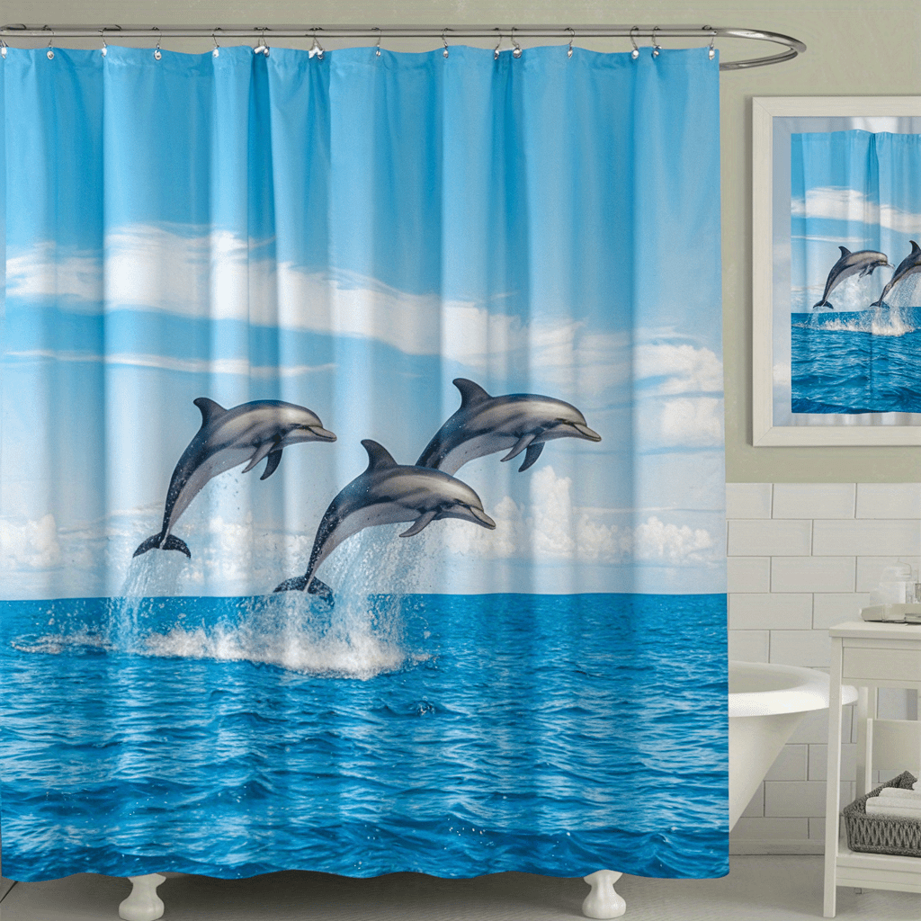 TEMU [kaijit]1pc 3 1 Spring And Summer Bathroom Curtains Digital Printing Polyester Shower Curtains Punch-free Partition Bathroom Curtains