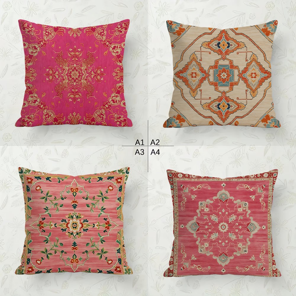 TEMU 4pcs Classical Floral Pattern Pillowcases - 2d Flat Print, 100% Polyester Fiber, Traditional , Decoration, Pillow Inserts Not Included. Suitable