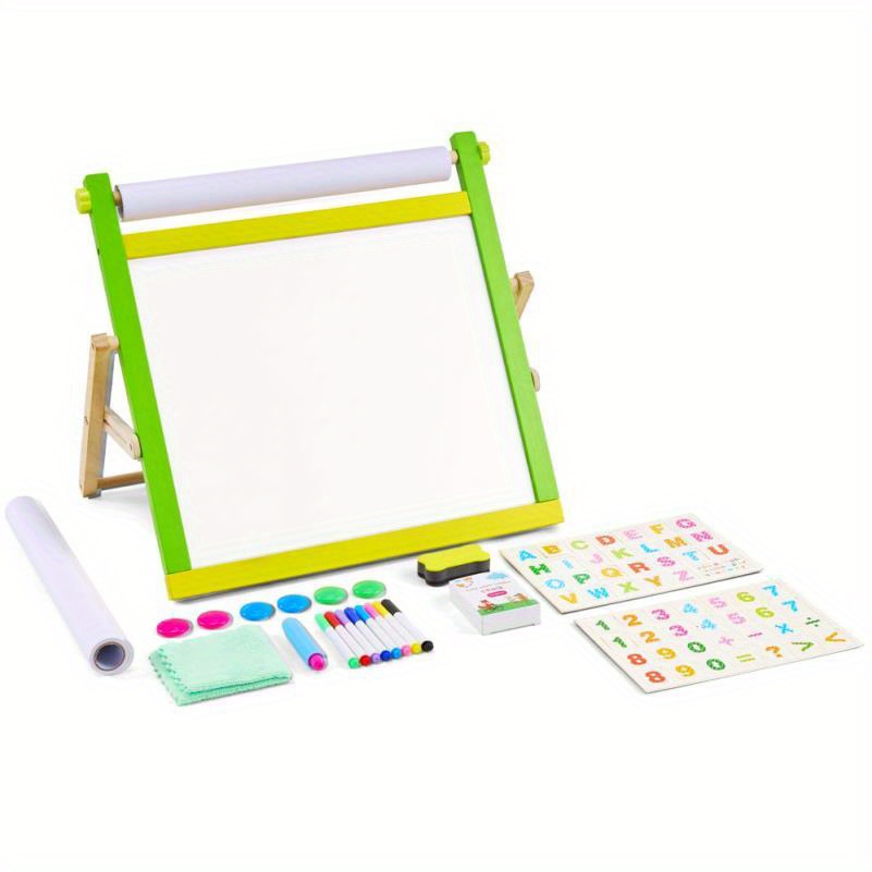 3 in 1 art easel double sided magnetic whiteboard chalkboard with paper roll and storage for drawing painting and crafts