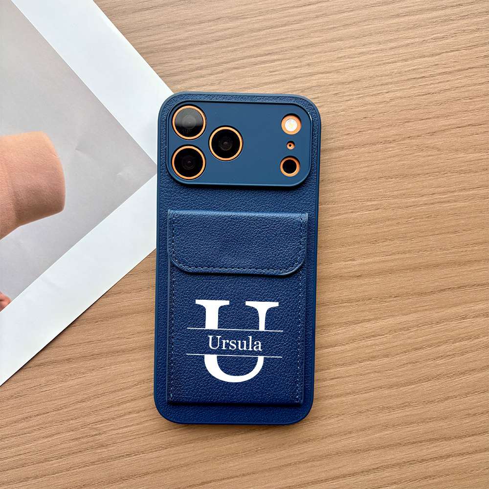 TEMU Phone Case - Customized Pu Card Holder Stand Name And Initials, Suitable For Iphone 17 16 15 14 13 12 11 Pro Promax Plus Air, Multiple Colors