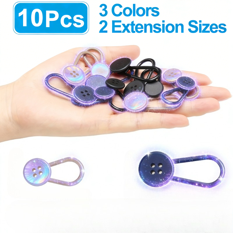 TEMU 10-pack Seamless Jean Button Extenders - Random Colors, Adjustable Belt Loops For Jeans, Pants & Skirts, No-sew Pregnancy Belly Band, Unisex Fit