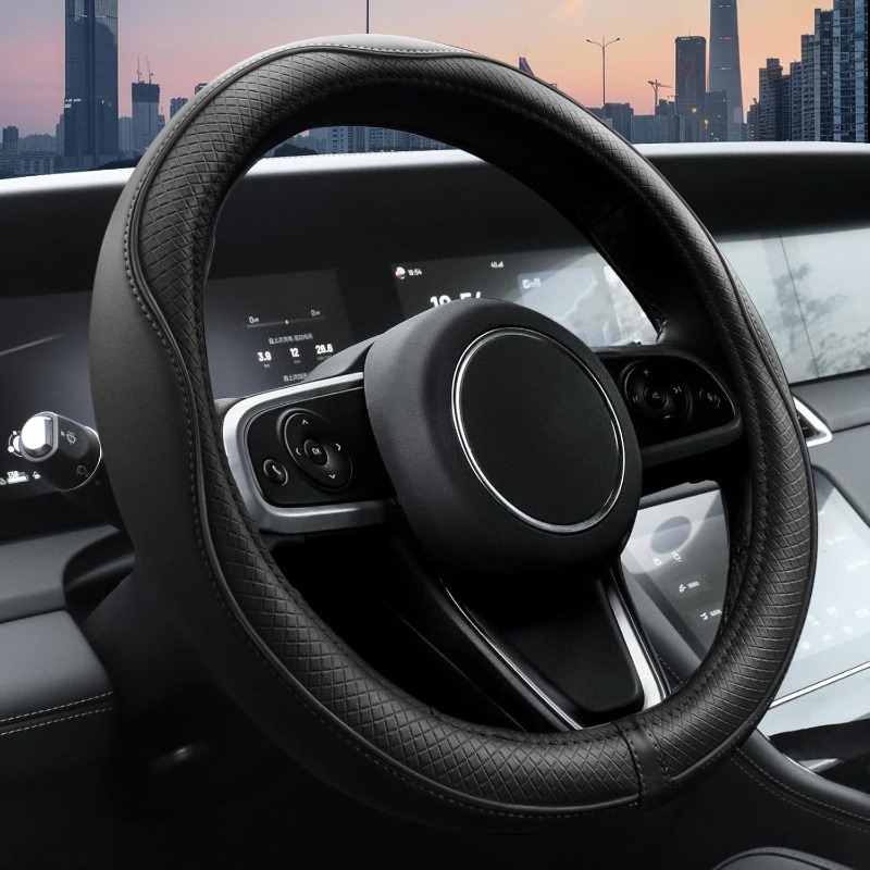 TEMU Diamond Embossed Anti-slip Car Steering Wheel Cover, Automotive Interior Decorative Accessory, Diamond Stitched Edge Steering Wheel Cover