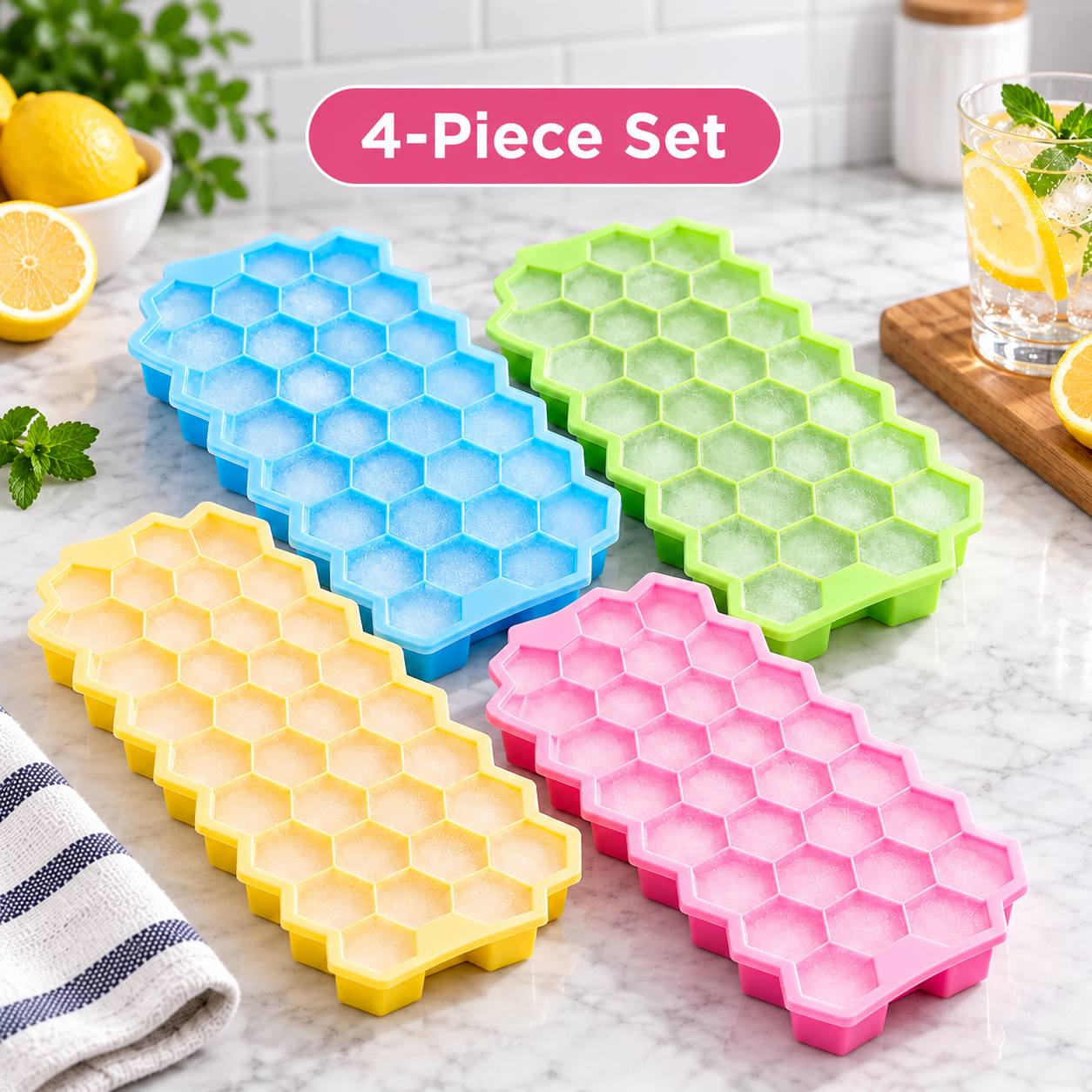 TEMU 2/4pcs Set (including Tray And Lid) - 42pcs Honeycomb Silicone Ice Cubes, In Multiple Colors, With Food-grade Leak-proof Design. Easy To Remove