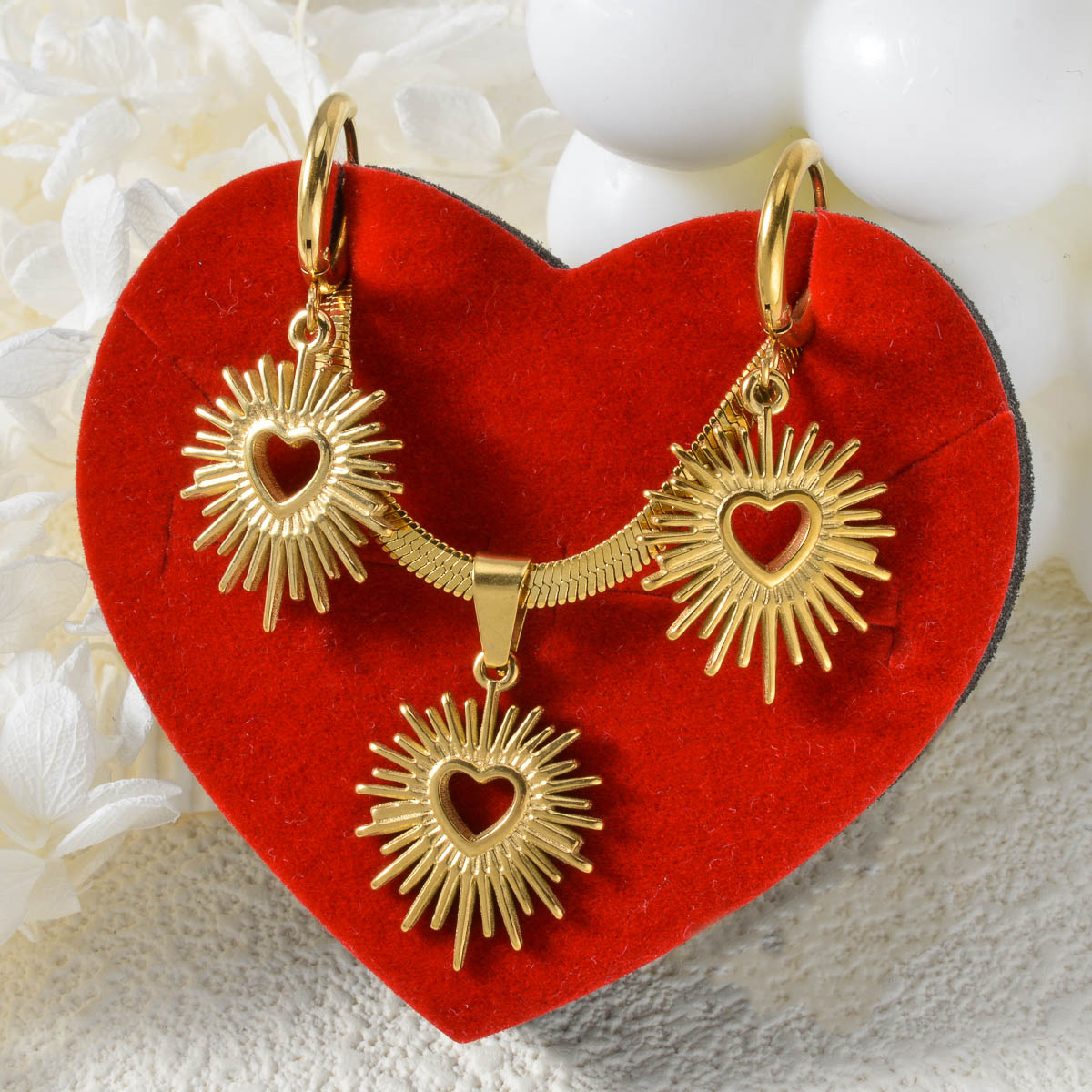Valentine'S Heart Pendant Necklace & Earrings Set