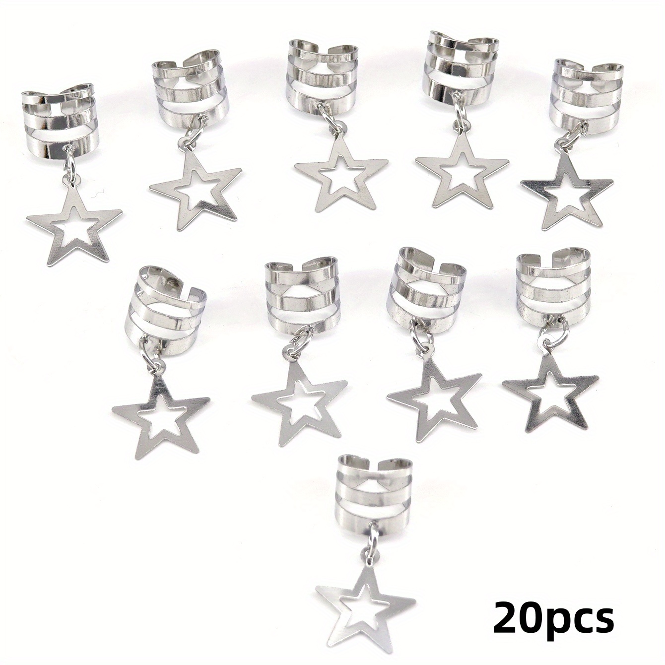 20pcs Star Metal Loc Jewelry For Braids Punk Dreadlocks Additions For Women Party