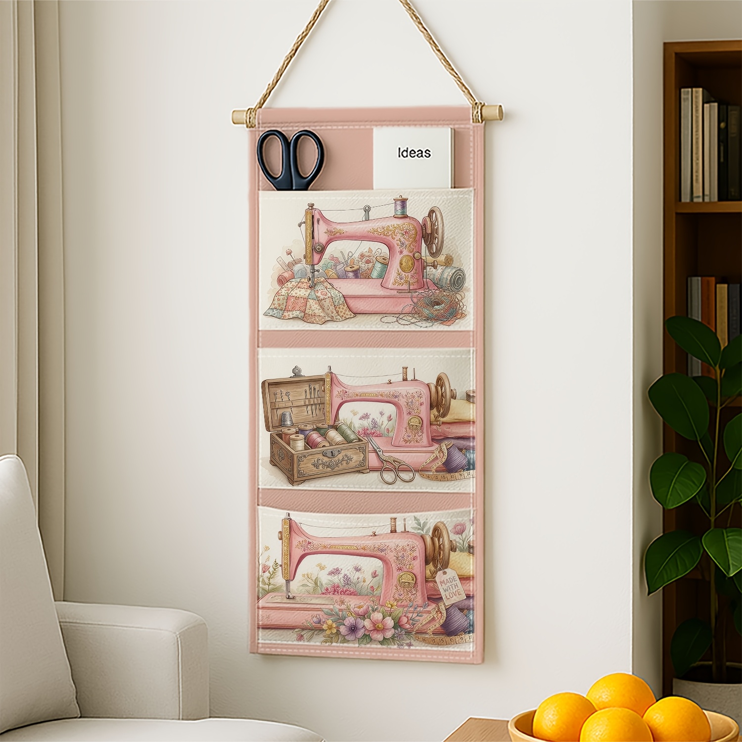TEMU 2026 -mounted Storage Bag, Hanging Organizer Bag - 1pc Vintage Floral Sewing Machine Wall-mounted Fabric Storage Rack, Hanging Storage Design,