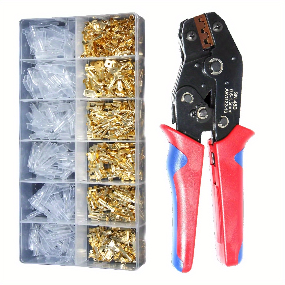Image of Set Of Ratcheting Crimping Pliers With Wire Connectors - A Versatile Manual Crimping Tool Suitable For Electrical And Automotive Applications