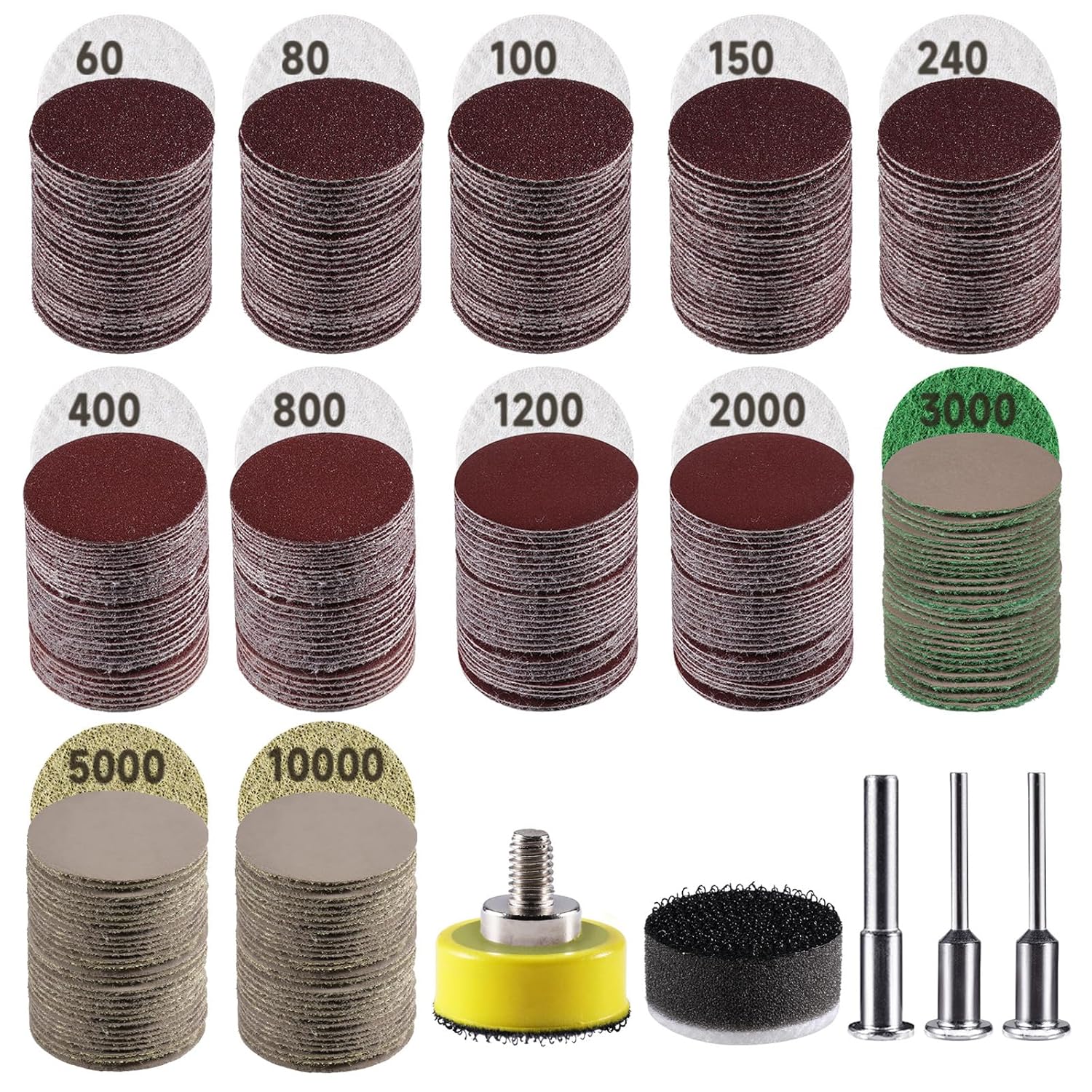 Image of 365pcs 1 Inch Sanding Disc, Hook And To 10000 Grit Wet Dry Sandpaper Micro Sand Paper With 1/8" 1/4" Shank, Backing Pad, Foam Pads For Auto Metal Glass Resin Wood Polishing Sanding